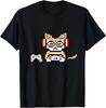Cat Pixel Art Pixel Cat With Earphones Game Controller Gamer T-Shirt