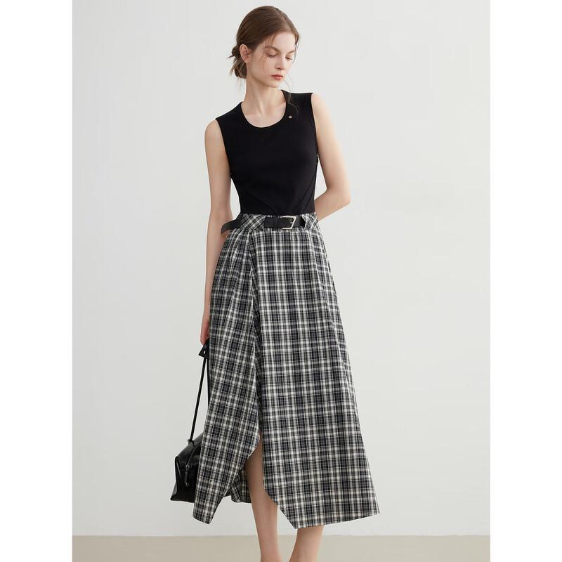 ELLE Black Knit Patchwork Plaid Dress S