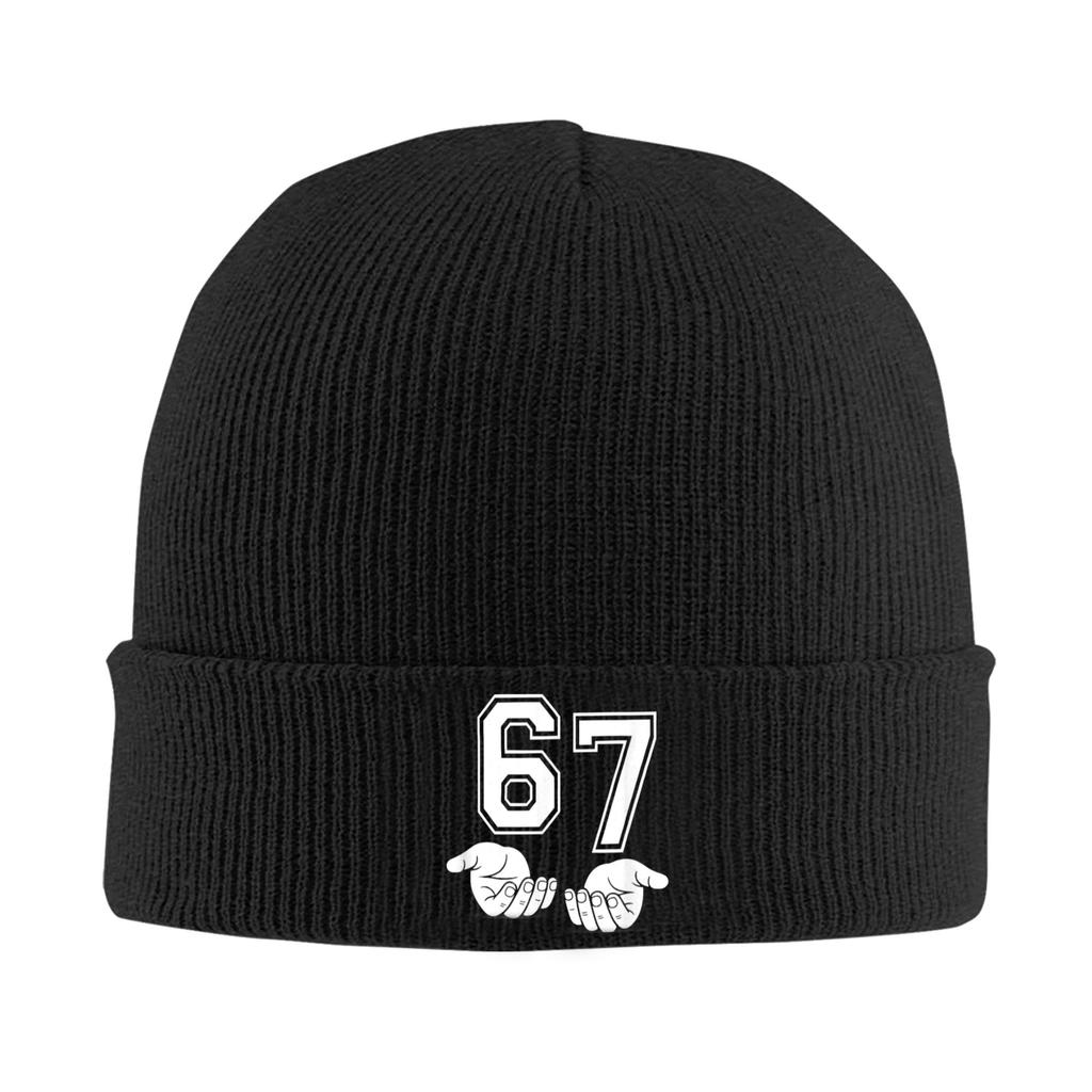 Six Seven 67 Minimal Number Design with Open Hands Knitted Hat Beanie Hats Elastic Adult Unisex Bonnet Hats Winter Caps Gift
