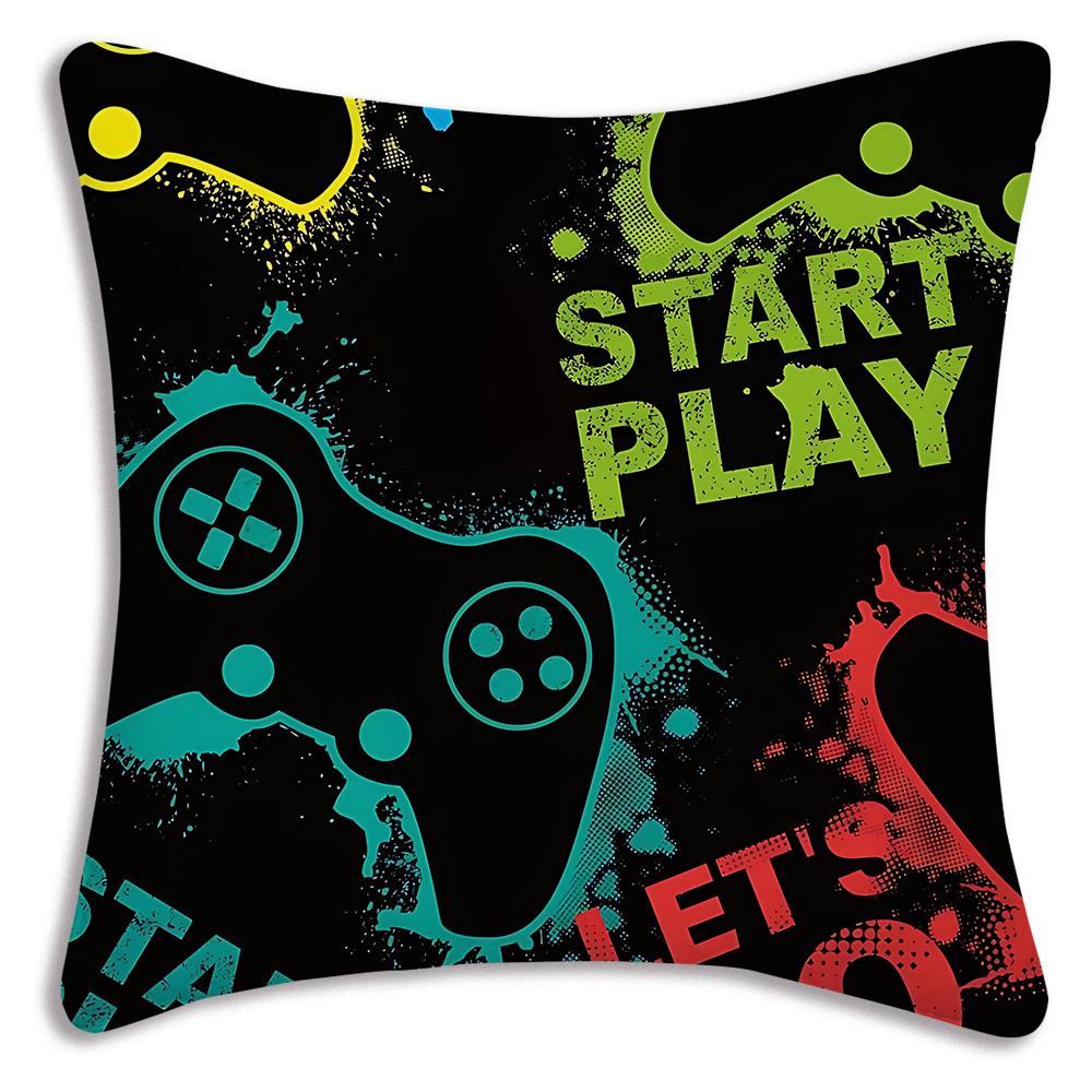 Hot Colorful Game Gamepad Pillow Covers Cartoon Sofa Decorative Home Double-Sided Printing Short Plush Cute Cushion Cover