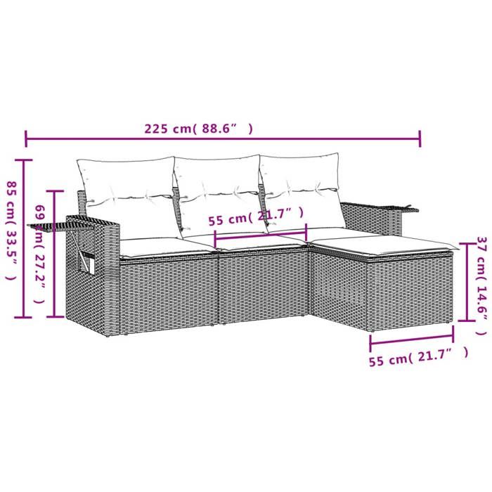 VidaXL Salon de Jardin avec Coussins 4 pcs, Canapés de Terrasse, Ensemble de Meubles de Patio, Mobilier d'Extérieur, Beige 3220068