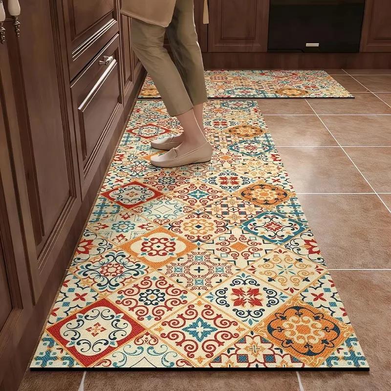 Kitchen Rug Absorbent Non-Slip Floor Mat Luxury Botanical Floral Carpet Diatom Mud Long Size Rugs Home Decor Alfombra De Cocina