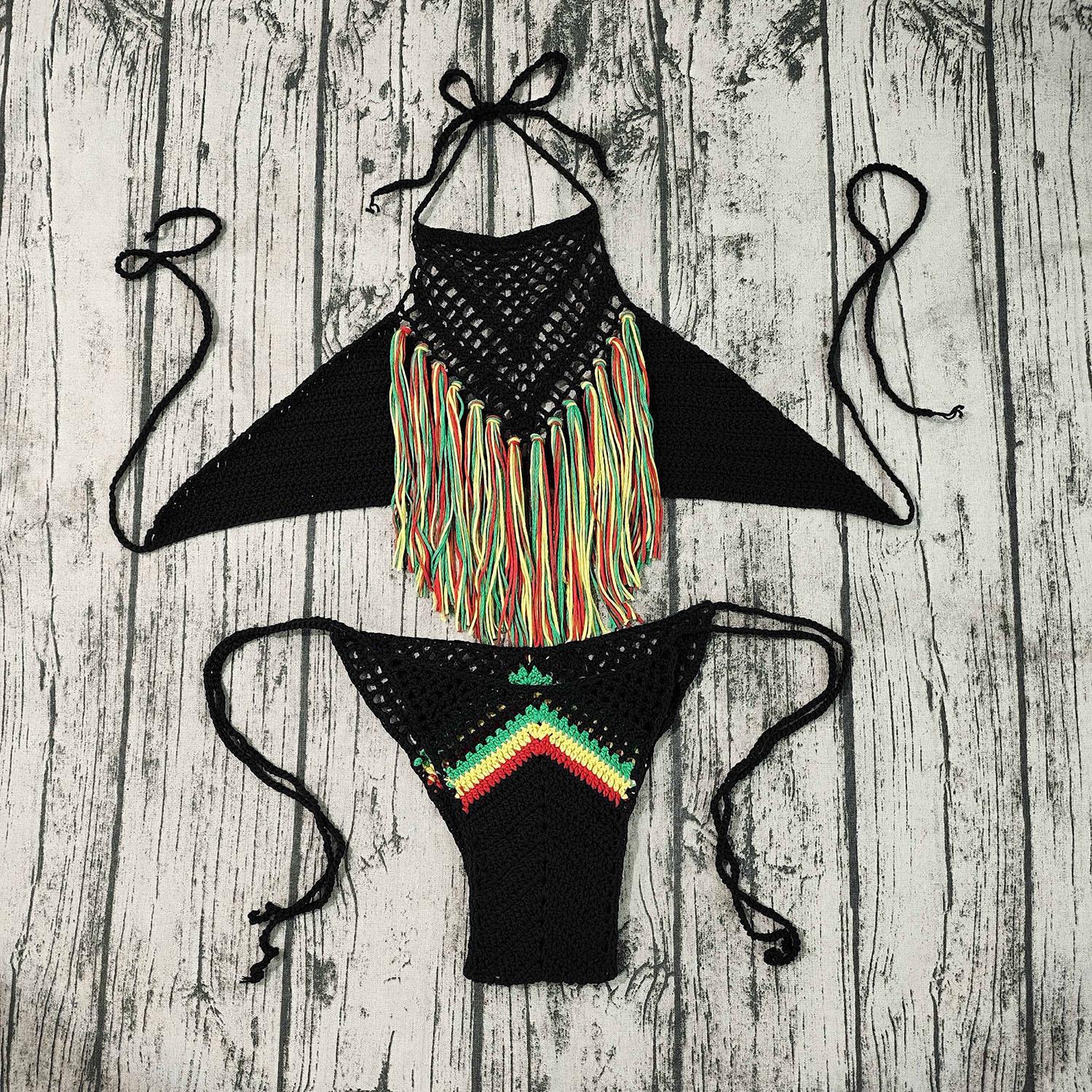 

Вязаный крючком купальник бикини с кисточками ручной работы - Бразильский бестселлер Small