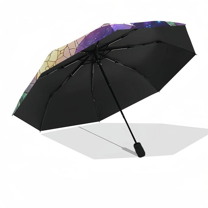 1pc Stained Glass Fairy Moon Auto Open Close Umbrella - Portable Folding Design with 8-Bone Iron Frame, Outdoor, Gift for Fans, Travelers, Daily Use.K