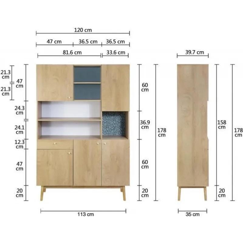 Gardenia Meuble De Rangement 5 Portes 1 Tiroir - Décor Chêne Et Vert - Pieds En Bois Massif - Htgarden2cui5p1t