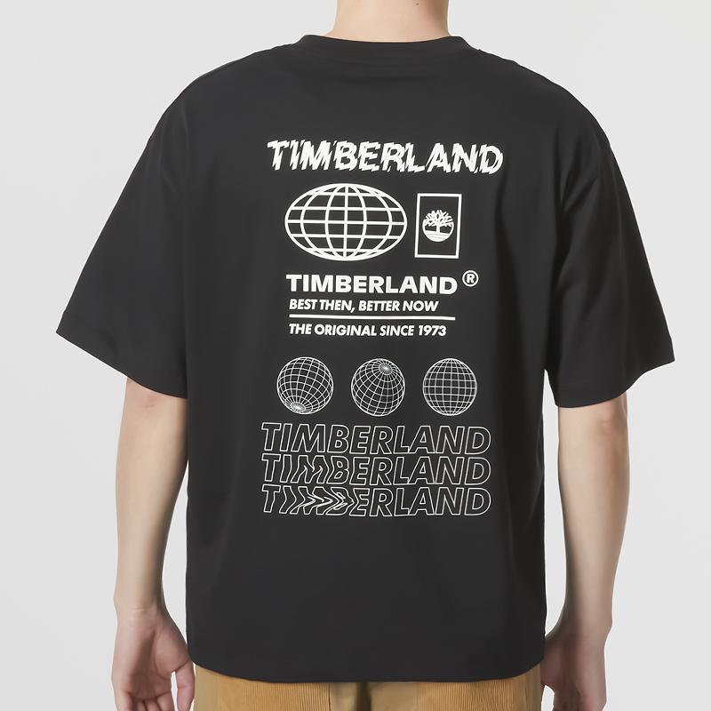 Timberland Graphic Letter Print Crew Neck Short Sleeve T-Shirt Unisex Tops Black A6QHD001