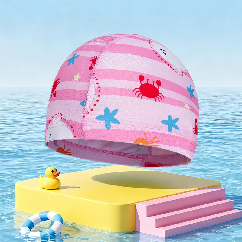 Kinder Niedlicher Aufdruck Badekappe Weicher Atmungsaktiver Stoff Badekappe Für Kinder Jungen Mädchen Sommer Strand Pool Wasserpark