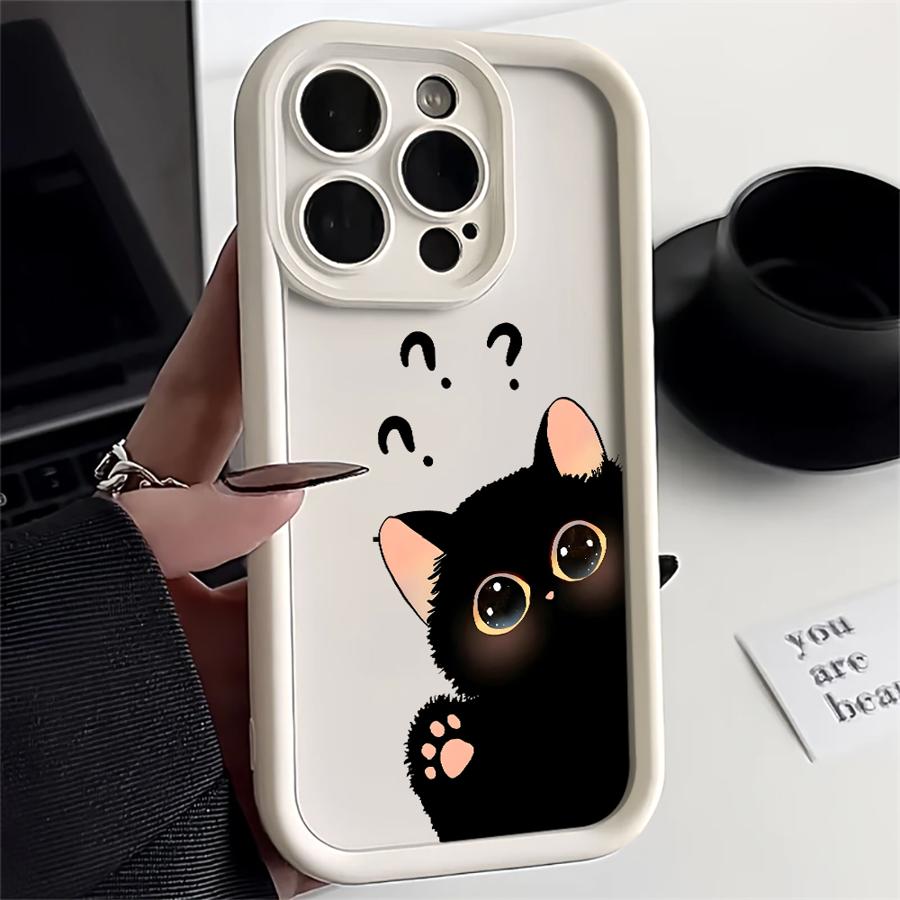 Phone Cover Case for iPhone 17 Pro Max 11 Air 17e 13 14 15 Plus 16 12 Pro Hello Cute Blacks Cat