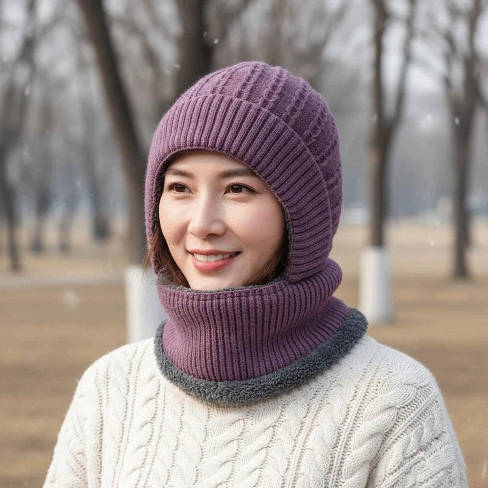 Windproof Fleece Balaclava Hat Warmer Winter Pullover Cap Gift for Mom Hooded Neck Cap Women
