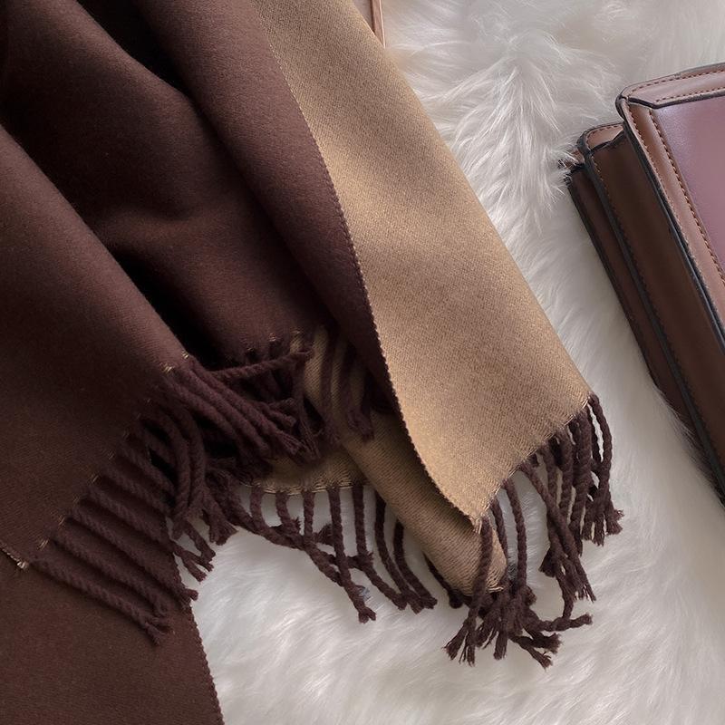 Weicher doppelseitiger Kaschmir-Imitat-Schal und Stola für Damen, Koreanischer Stil, schlicht, verdickt, Herbst- und Winterschal