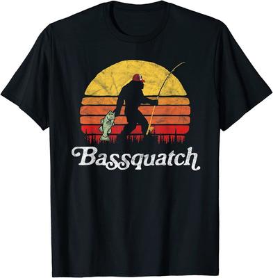 Tricou retro unisex Bassquatch Bigfoot Fishing Outdoor