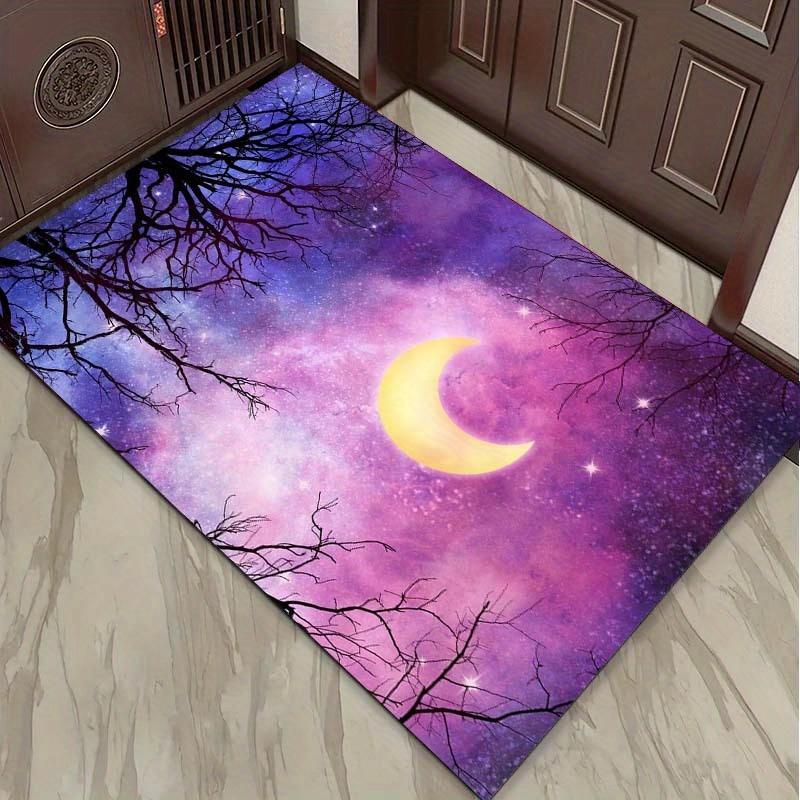 Starry Night Moon Rug - Cosmic Tree Design for Modern Living Spaces, Galaxy Themed Bedroom Flooring Ideas Skid resistant carpet