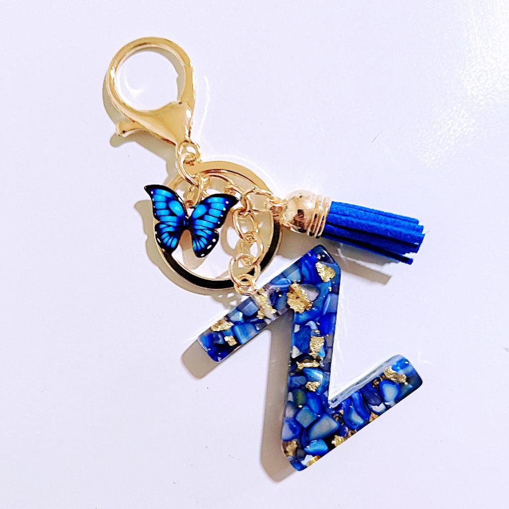 Sapphire Blue Butterfly Tassel Keychain Pendant