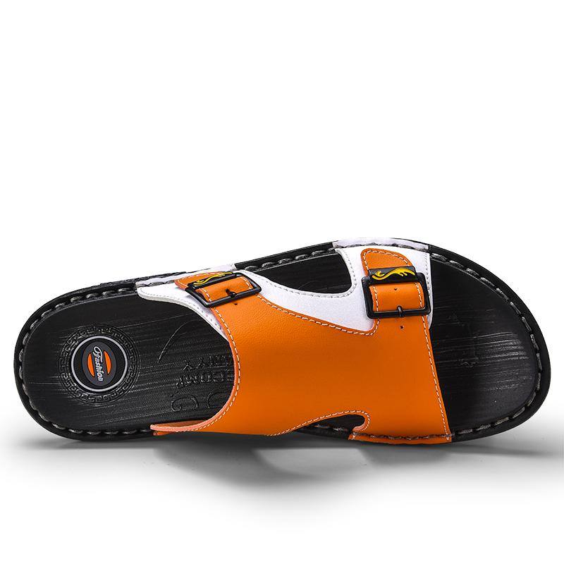 FUQIAO Leather Slippers for Men Summer Hot Sale Slides Male Sandals Beach Outsides Shoes Hombre Sandals Outside Shoes