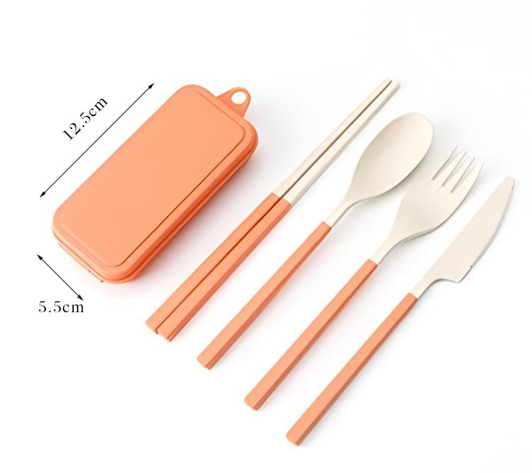 

4 шт. портативный складной набор столовых приборов из пшеничной соломы складные палочки для еды набор столовых приборов с коробкой для пикника кемпинга дорожный набор столовых приборов оранжевый