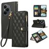 For Honor 400 Pro 5G (Global) Case Multi Card Slots Zipper Rhombus Leather Phone Cover with Wrist Strap