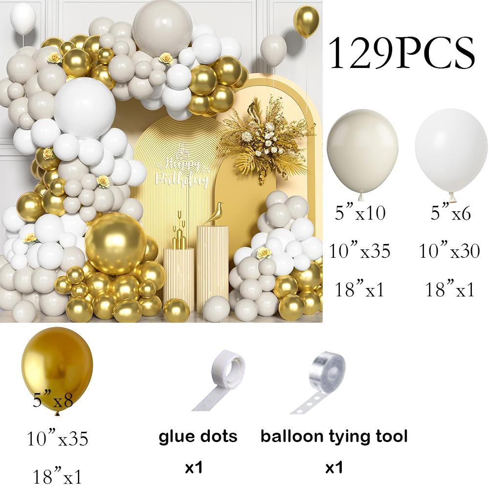 

White Sand Balloon Arch Kit Metallic Gold Balloons Garland Baby Shower Graduation Wedding Anniversary Birthday Party Decoration AS Picture