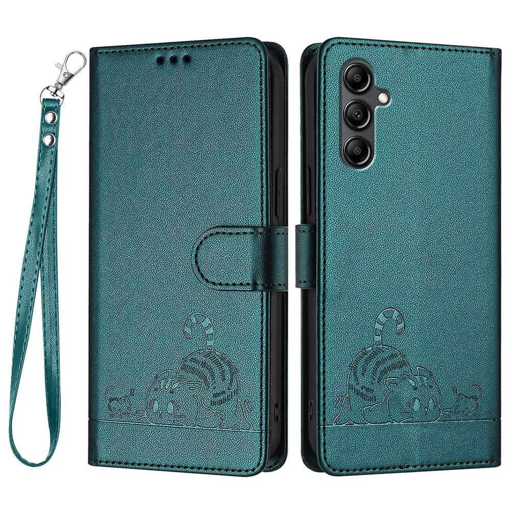 For Samsung Galaxy A15 4G/5G Case with Strap RFID Blocking Leather Wallet Phone Cover Cat Mouse Pattern