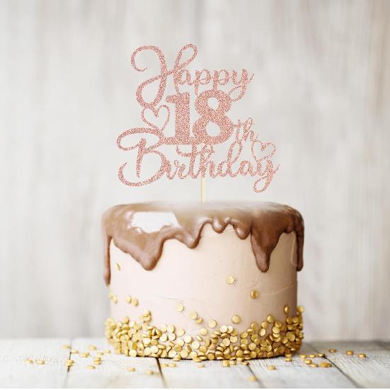 Sotpot 1 Pack 18th Birthday Cake Topper Double-sided Rose Gold Glitter Cake Pick Cake Decoration for Happy 18th Birthday Anniversary Party