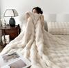 [A Hot Topic On TV and Social Media: New Design Rabbit Fur-Look Blanket with a Rabbit Fur Lining] Perfect As a Throw Blanket, Kotatsu Blanket, or Sofa
