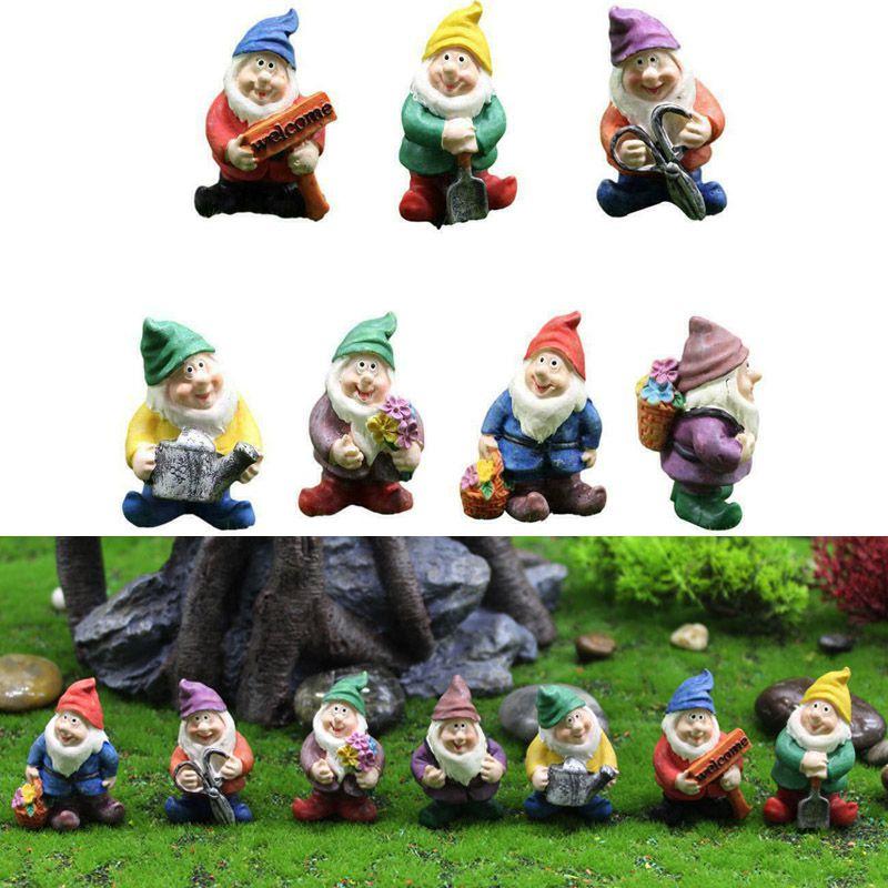 Bezaubernde 7-teilige Mini-Gnom-Statuen Perfekt für Farbenfrohe Zwergenlandschaft und Gartendekoration