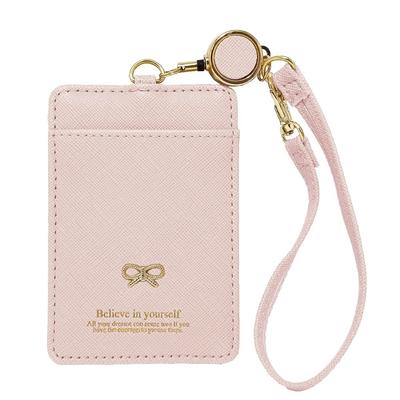 Gisele Pass Case with Reel, Double-Sided, for Women, IC Card Case, Employee ID Card Case with Strap and Ribbon, Perfect for Commuting, School, or