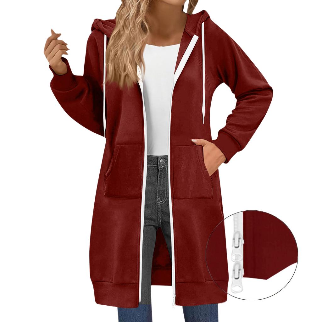 Women's Fashion Raglan Sleeve Long-Sleeve Casual Jacket With Double Zipper Hoodie