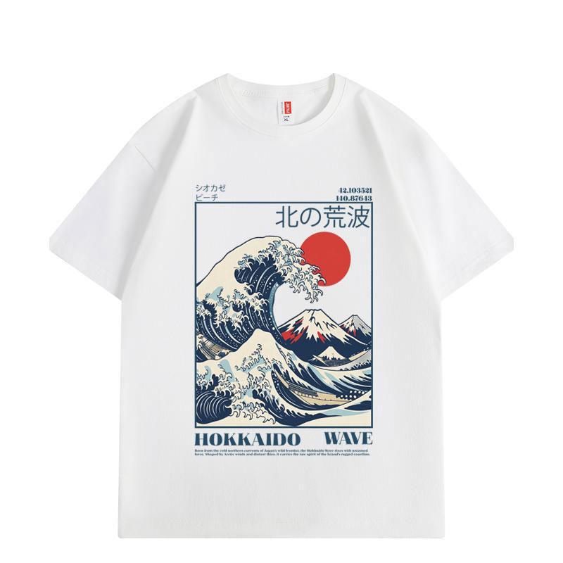 T-shirt Grafiche Onda Giapponese Hokkaido Alta Qualità Moda Oversize Uomo Donna Casual 100% Cotone Manica Corta T-shirt