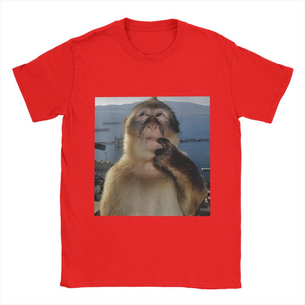 Thinking Monkey Meme T Shirt for Men 100% Cotton Vintage T-Shirts Crewneck  Tee Shirt Short Sleeve Clothes Gift Idea
