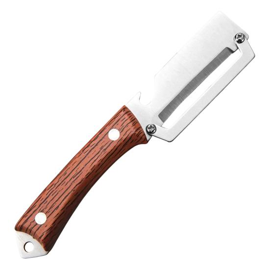 Vegetable Peeler with Wood Handle 3-in-1 Stainless Steel Kitchen Tool Bottle Opener Ergonomic Rust-Proof Portable Camping Food Prep Tool
