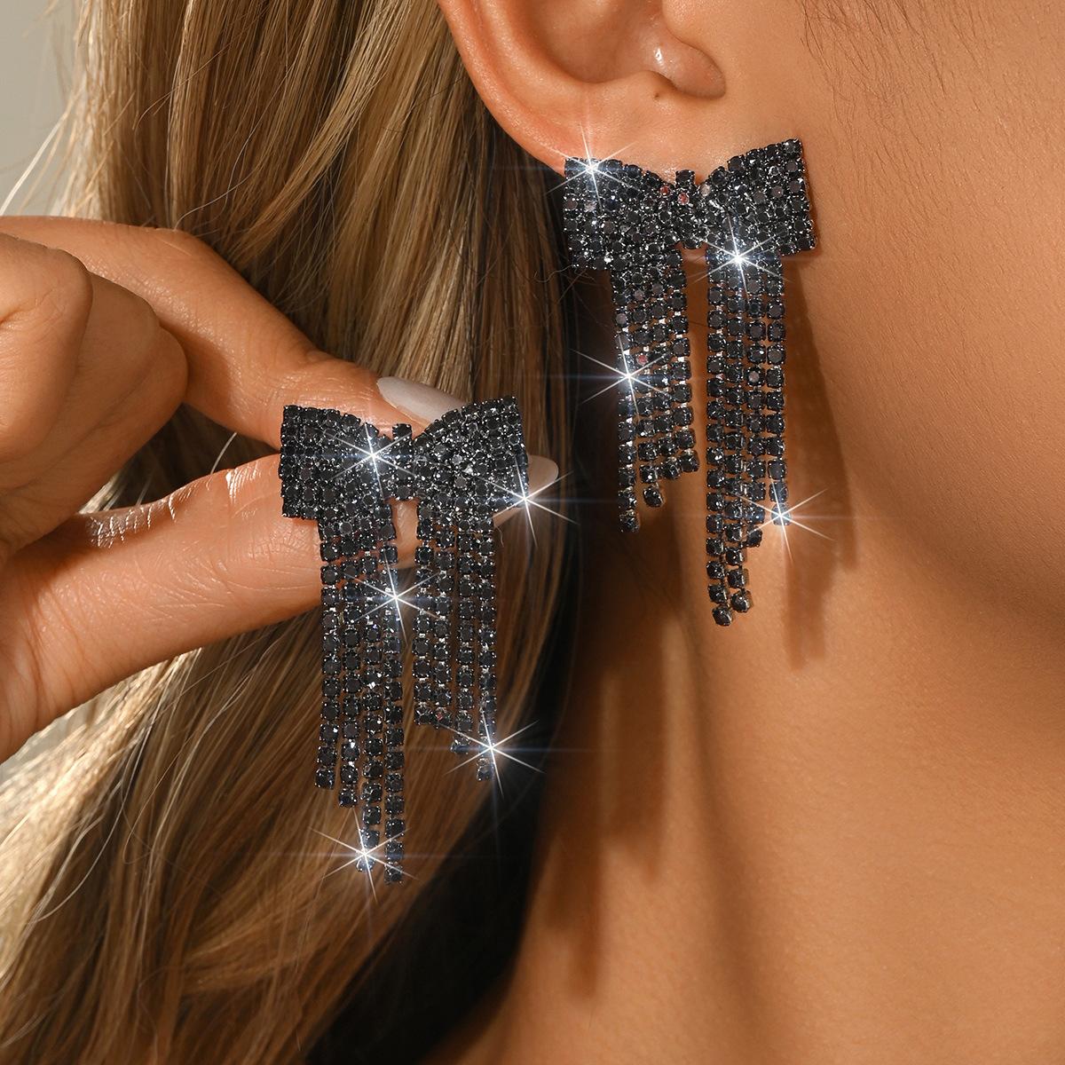 

Fashion Full Diamond Bow Fringed Earrings Dinner Party Bridal Dress Earrings Earrings Earrings Accessories Women S Earrings