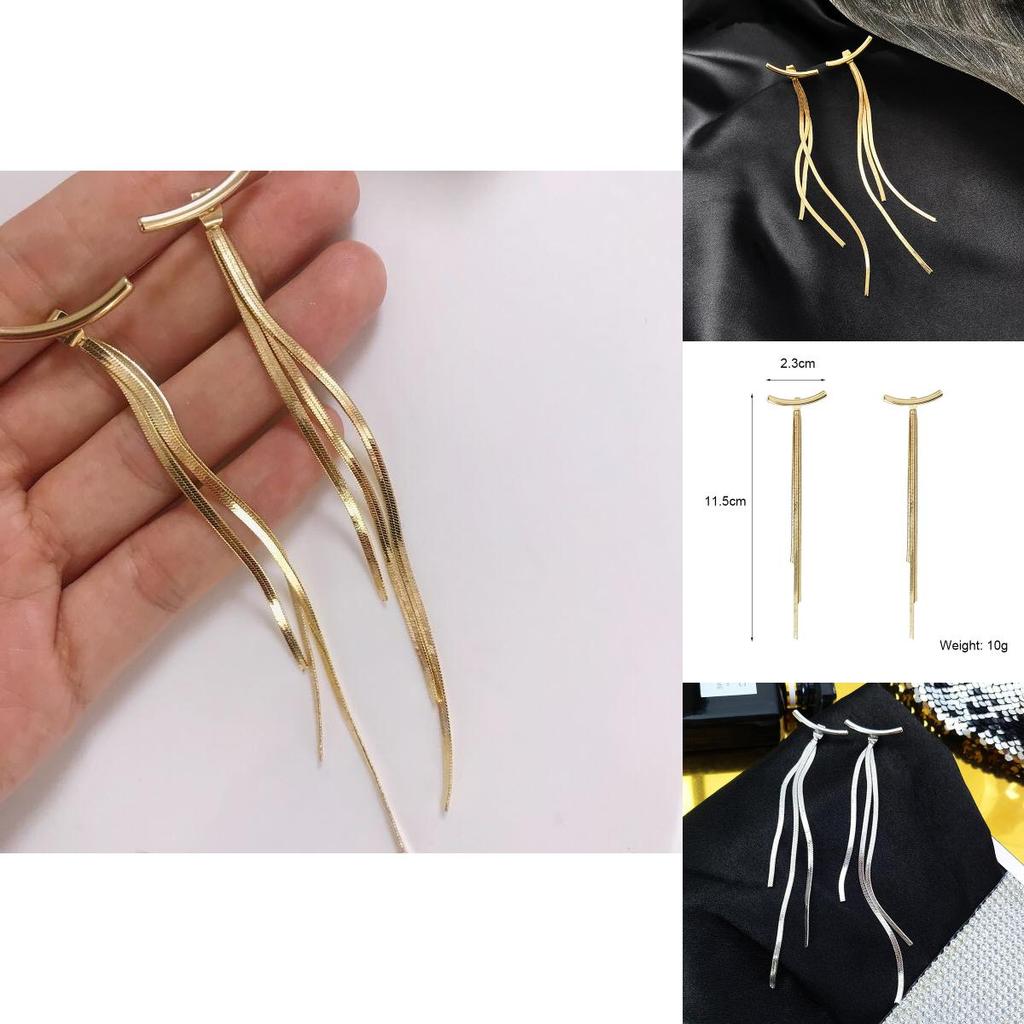 Long Alloy Earrings With Chain Tassel Design For Modern Unisex Fashion And Party Accessory