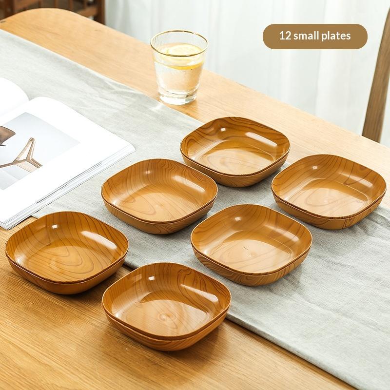 1Set Japanese-Style Plastic Dish Multifunctional Simple Imitation Wood Grain Bone Spitting Dish Household Food Grade Fruit Bowl