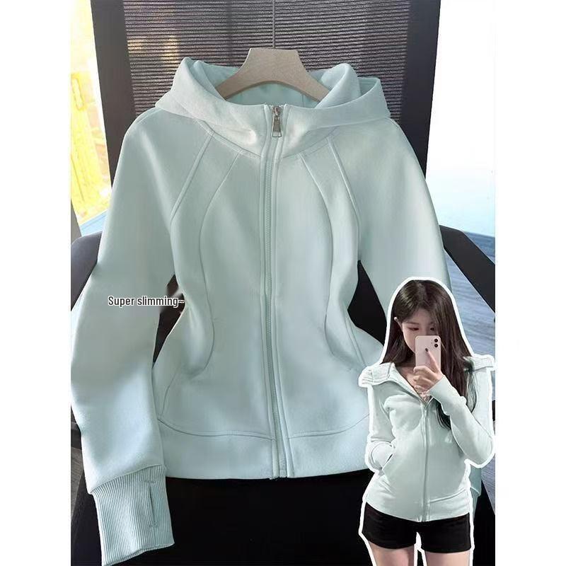 New Spring Slimming Hooded Zip-Up Sweatshirt - Korean Style