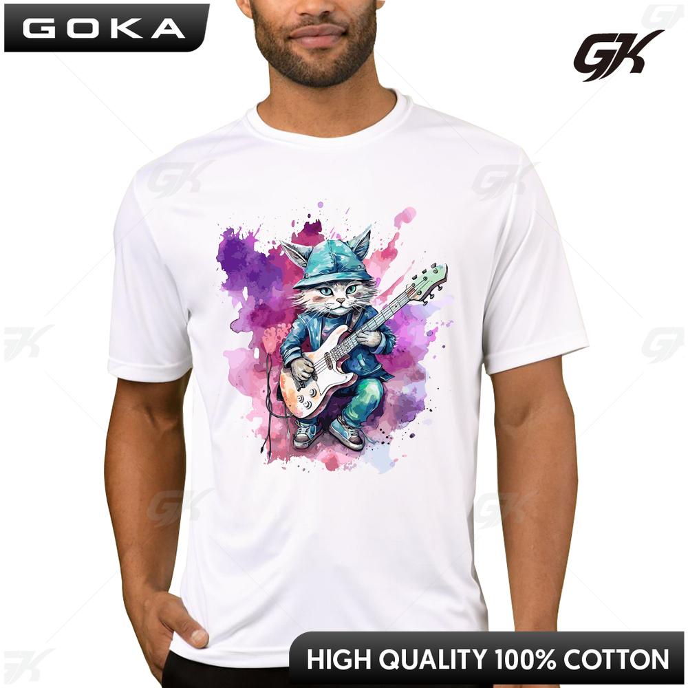 

Vintage Cat Play Guitar Men TShirt Fashion Streetwear Short Sleeve Unisex Clothes T Shirts Hipster Music Tee Cool Tops 4XL