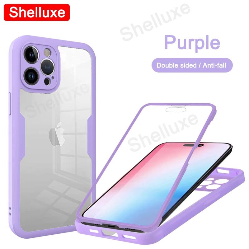 360 Full Body Front+Back Clear Case Shelluxe For iPhone 16 15 14 Plus 13 12 11 Pro Max Silicone Shockproof Double Sided Cover