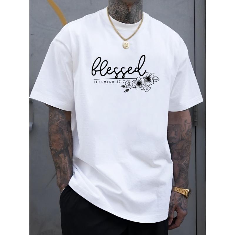 European Size Men's Stretch T-Shirt with Letter -Crew Neck Short Sleeve Tee, Regular Fit Casual Casual Attire, Year-Round Comfortable Gift for - Non-