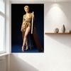 Sexy Blonde Woman Golden Satin Robe Studio Photo Metal Tin Sign, High Heels & Easel Wall Decor for Bar Pub Home Cafe, Vintage Ar