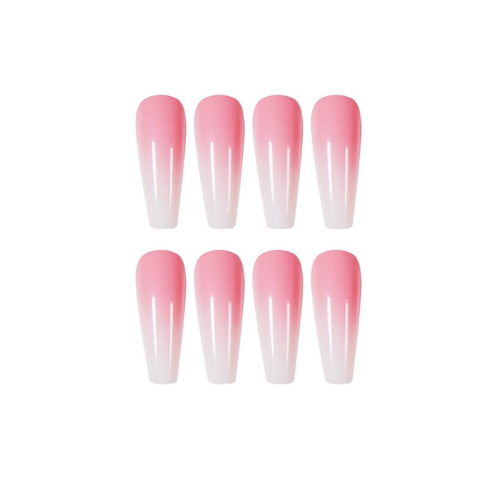 Gradient Pink Extra Long Ballet Wearable False Nail Art Stickers - Waterproof