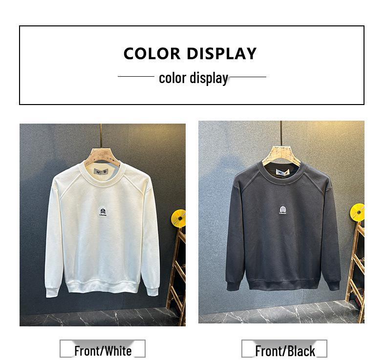 Men's American Trendy Embroidered Hoodie - Autumn/Winter Loose Fit, Long Sleeve, Round Neck, Thick Warm Pullover for Couples