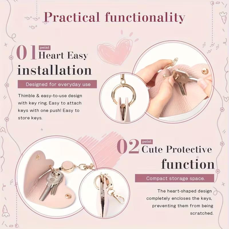 Heart-Shaped Retractable Keychain With Pu Leather Strap & Golden-Tone Alloy Clip