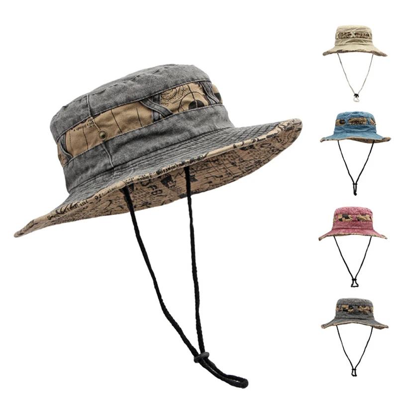 Zealous Sole Women's Black 2025 Outdoor Fisherman Hats Men Summer Wide Brim Bucket Hat Sunscreen Sun Hat Fishing Hiking Cap Washed Cotton Panama Cap 58Cm