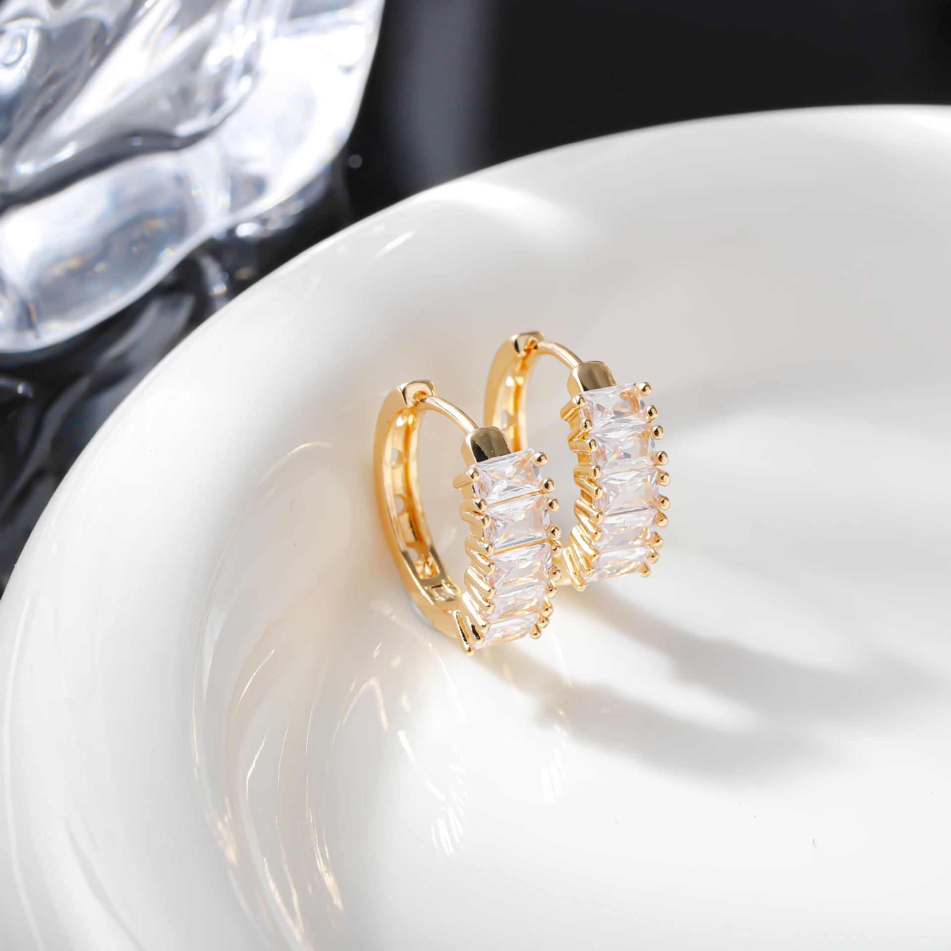 Trendy European  American Long Rectangle Zirconia Earrings - Light Luxury Retro Studs