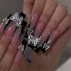 24Pcs Long Square Press On Nails Leopard Print French 3D Cherry Design False Nail Rhinestone Wearable Full Cover Fake Nails Tips