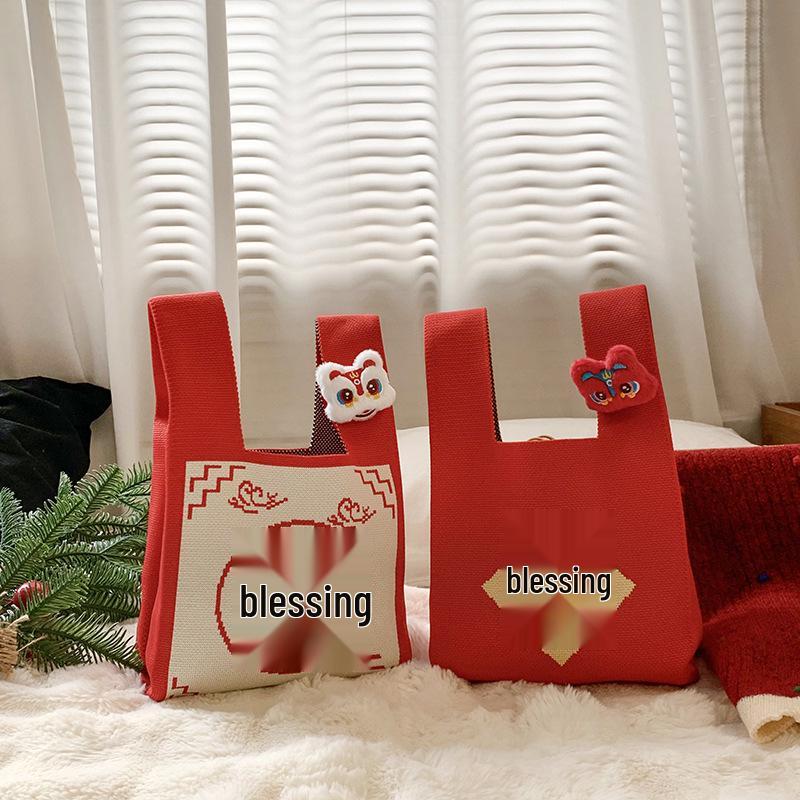 2025 Year of the Snake Knitted Festive Gift Bag: Creative and Practical for Weddings, Company Gifts, and Candy Souvenirs.