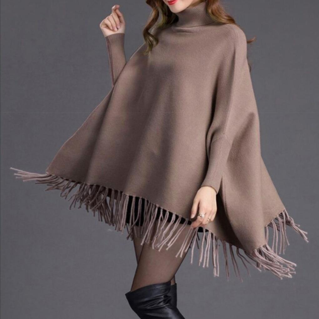 Kaszmirowy Zimowy Sweter z Golfem Szal na Ramię Odzież Damska