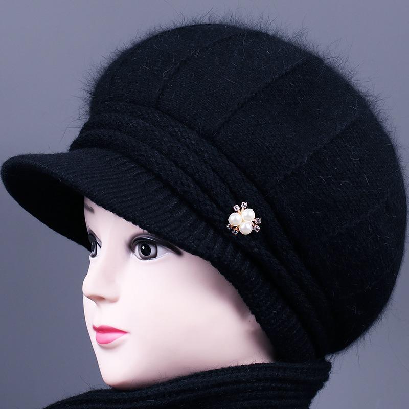 

Зимняя шапка женская плюшевая шапка из кроличьего пуха теплая шапка утолщенная вязаная хлопковая шапка One size elastic