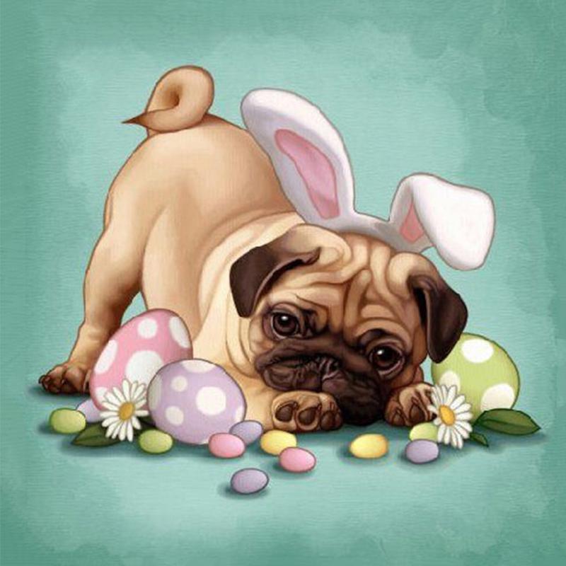 5D DIY Diamond Painting Embroidery Pug Rabbit Eggs Full Round Drill ...