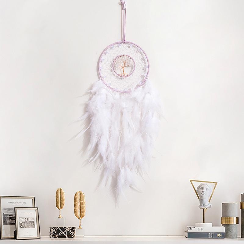 Life Tree Wind Chime Stone Hanging Ornament Fresh Girl Heart Forest Feather Pendant Bedroom Windowsill Creative Decoration