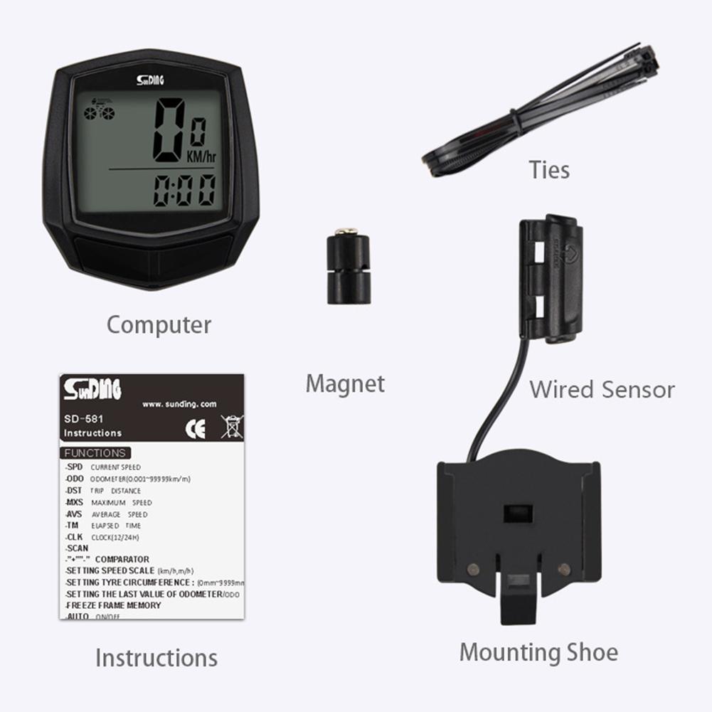 

Sd-581 1,5-дюймовий дротовий велокомп ютер Кодова таблиця Багатофункціональний водонепроникний спідометр З РК-дисплеєм з підсвічуванням English display#1